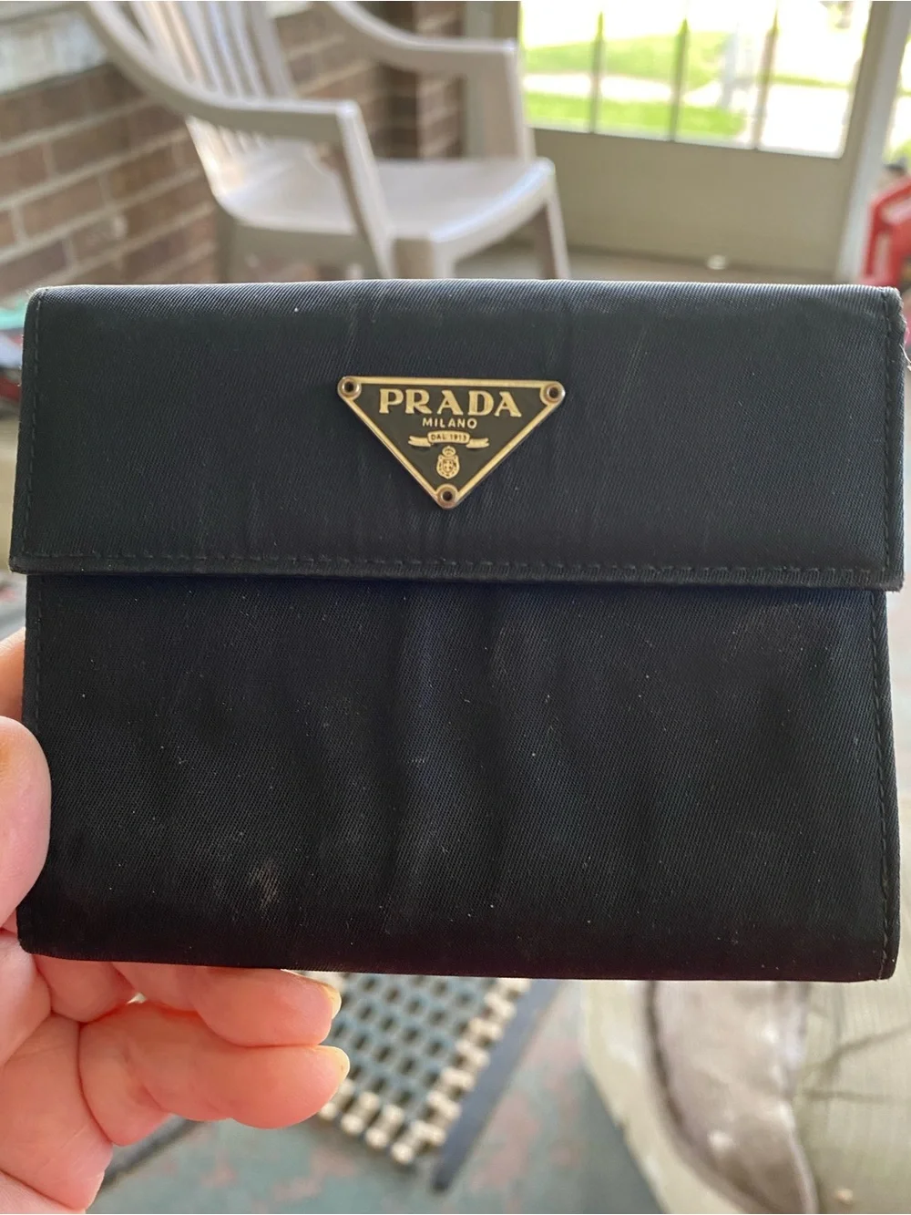 Prada Black Nylon Wallet with Gold Triangle Logo - Picture 1 of 9
